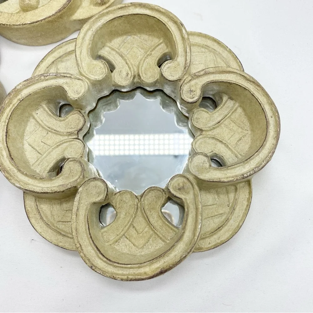 Irish Celtic Knot Elegant Cream Mini Wall Mirror 3 Pc Set Vintage